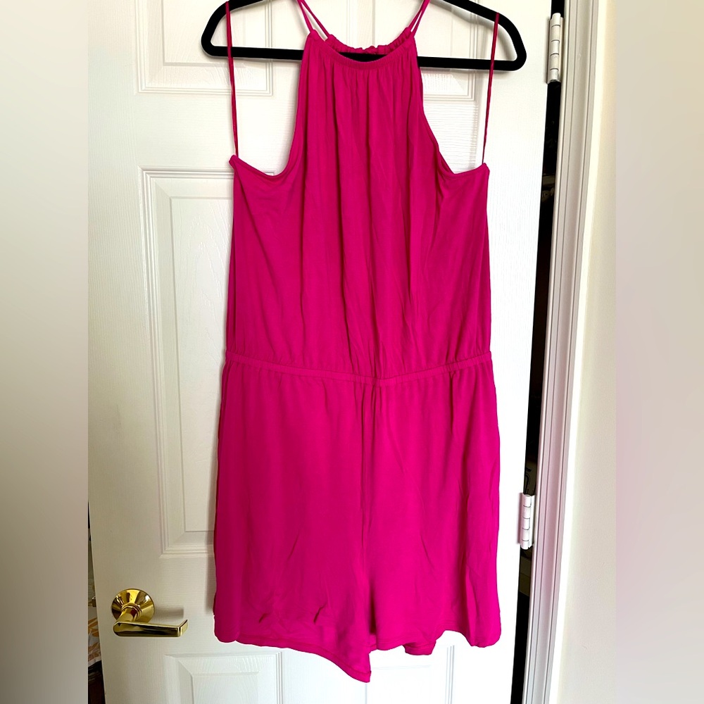 Old Navy Fuchsia Halter Cotton/Spandex short Romper w/Pockets Size XL Tall